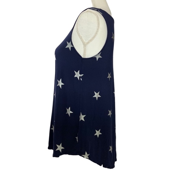 Old Navy Luxe Tank Tunic Top Patriotic Silver Metallic Stars Stretchy Blue SM - Picture 2 of 11